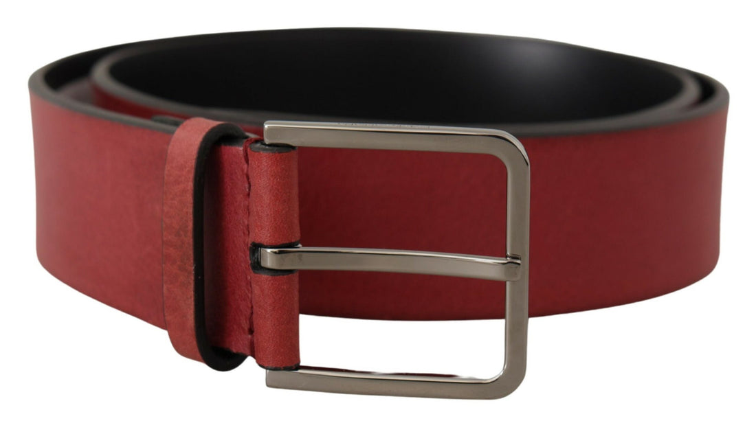 Dolce &amp;amp; Gabbana Maroon Vitello Silver Metal Logo Spänne Bälte