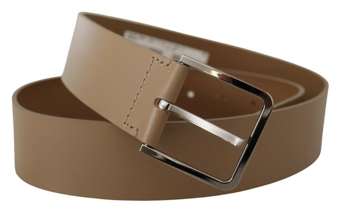 Dolce &amp;amp; Gabbana Beige Kalvskinnsbälte Bredt Silverfärgat Metallbälte