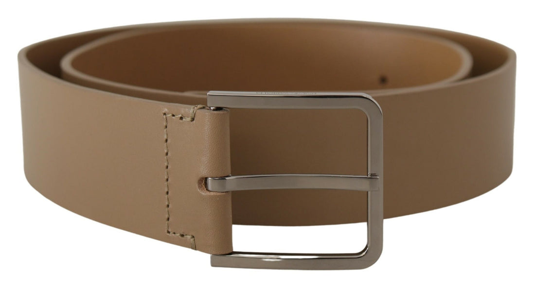 Dolce &amp;amp; Gabbana Beige Kalvskinnsbälte Bredt Silverfärgat Metallbälte