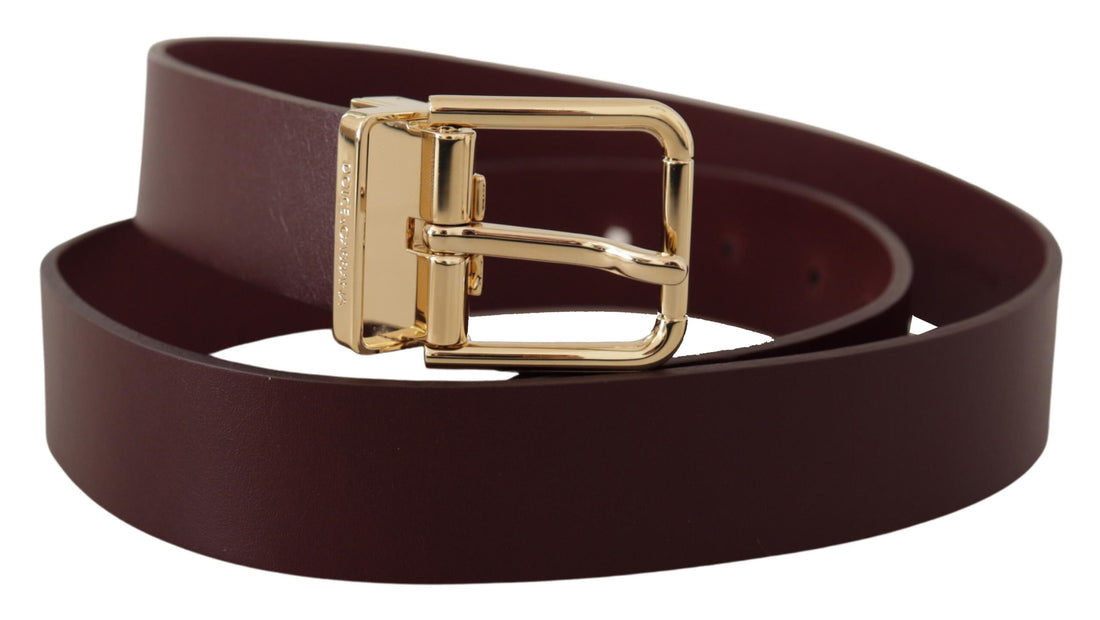 Dolce &amp;amp; Gabbana Maroon Vitello Läder Guld Metall Spänne Bälte