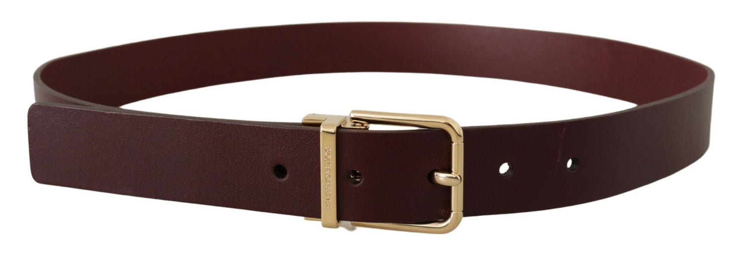 Dolce &amp;amp; Gabbana Maroon Vitello Läder Guld Metall Spänne Bälte
