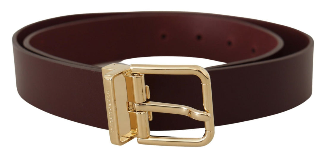 Dolce &amp;amp; Gabbana Maroon Vitello Läder Guld Metall Spänne Bälte