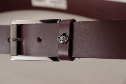 Dolce &amp;amp; Gabbana Brunt Läderbälte med Silverfärgad Metallkronspänne