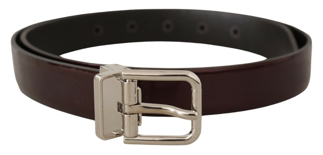 Dolce &amp;amp; Gabbana Brunt Lackskinnsbälte med Silverfärgad Metallspänne
