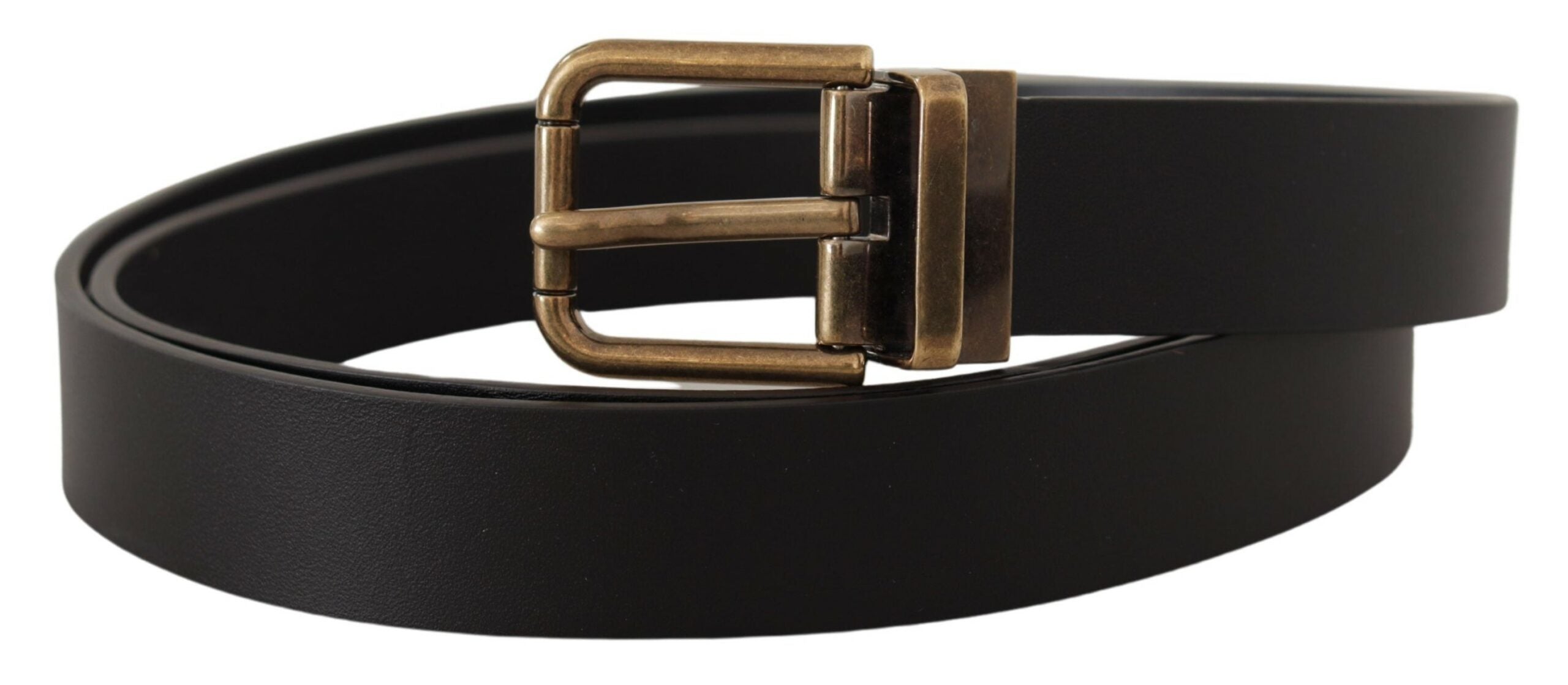 Dolce &amp; Gabbana Black Leather Brass Metal Box Buckle Belt