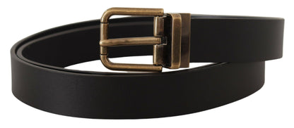 Dolce &amp; Gabbana Black Leather Brass Metal Box Buckle Belt