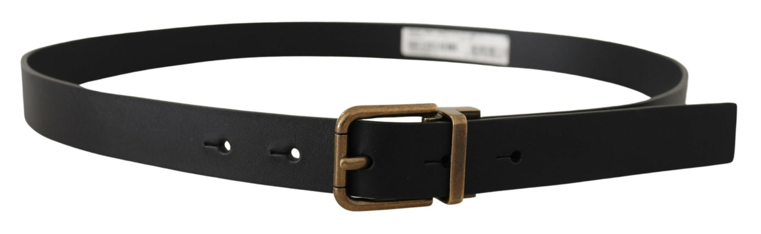 Dolce &amp; Gabbana Black Leather Brass Metal Box Buckle Belt