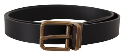 Dolce &amp; Gabbana Black Leather Brass Metal Box Buckle Belt