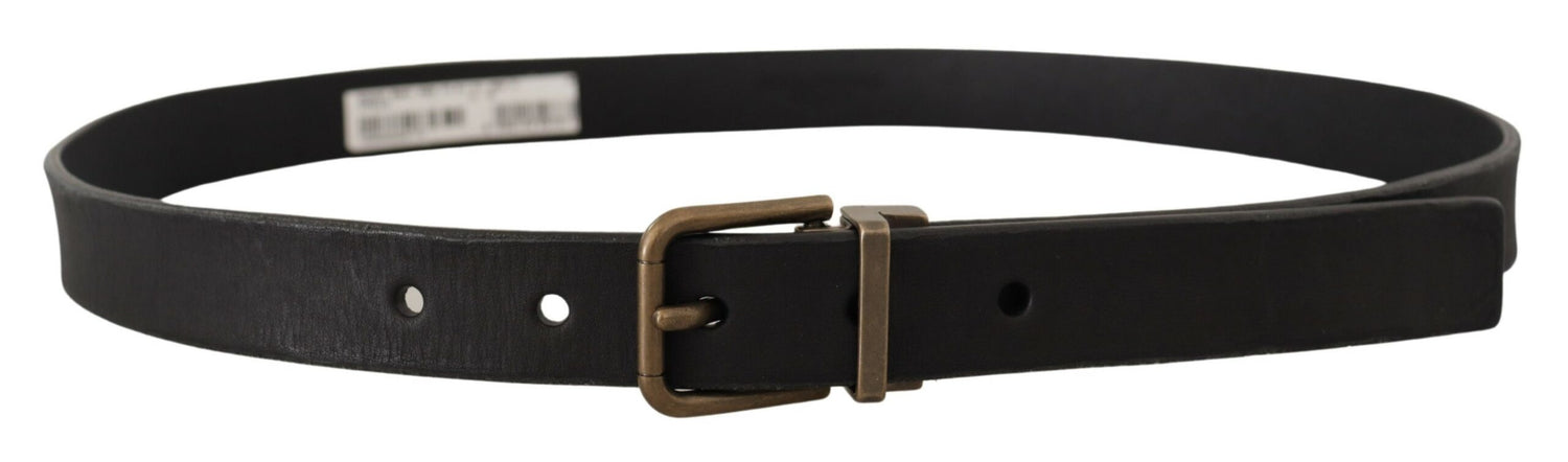 Dolce &amp; Gabbana Black Leather Brass Metal Grain Buckle Classic Belt