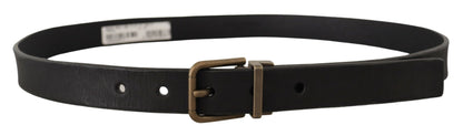 Dolce &amp; Gabbana Black Leather Brass Metal Grain Buckle Classic Belt