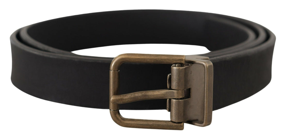 Dolce &amp; Gabbana Black Leather Brass Metal Grain Buckle Classic Belt
