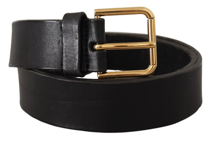 Dolce &amp;amp; Gabbana Svart Läderbälte med Guldfärgad Logotyp och Metallspänne
