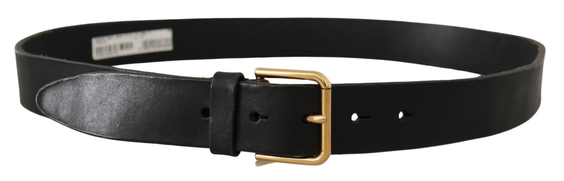 Dolce &amp; Gabbana Black Leather Gold Tone Logo Metal Buckle Belt