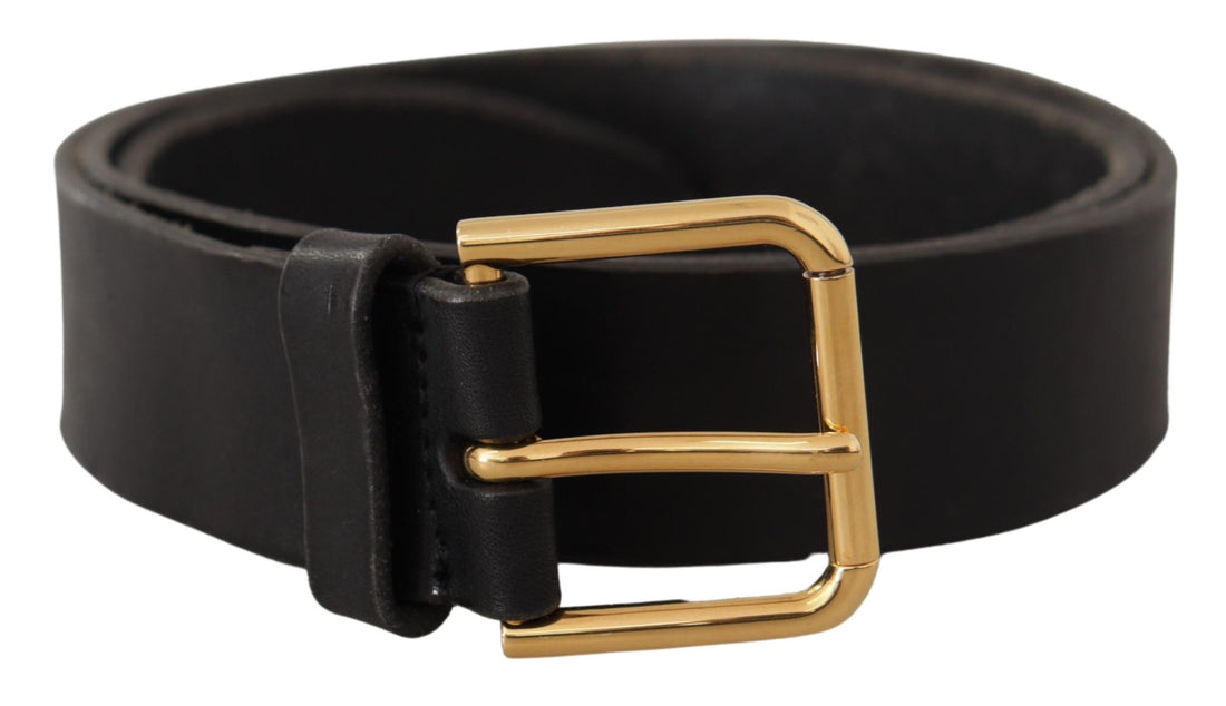 Dolce &amp; Gabbana Black Leather Gold Tone Logo Metal Buckle Belt