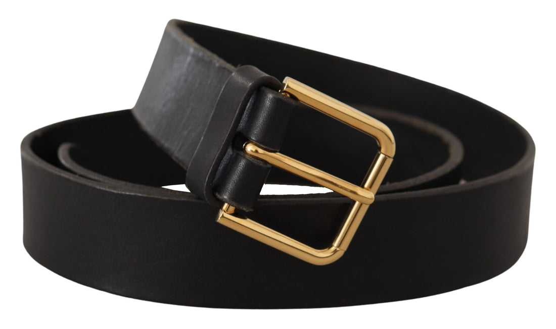 Dolce &amp; Gabbana Brown Gold Metal Logo Buckle Calf Leather Belt