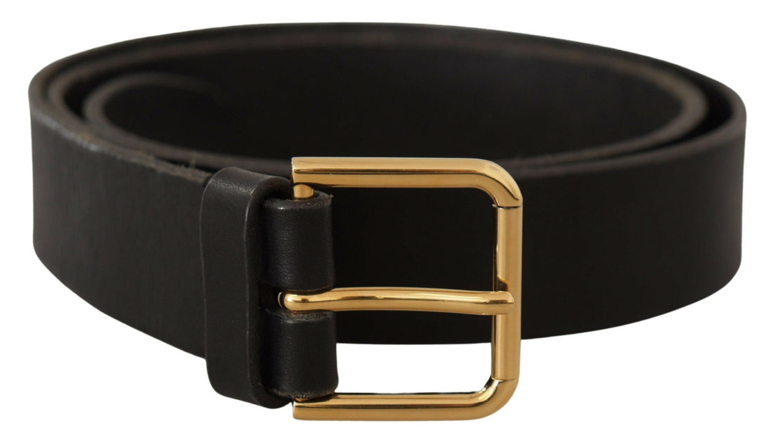 Dolce &amp; Gabbana Brown Gold Metal Logo Buckle Calf Leather Belt