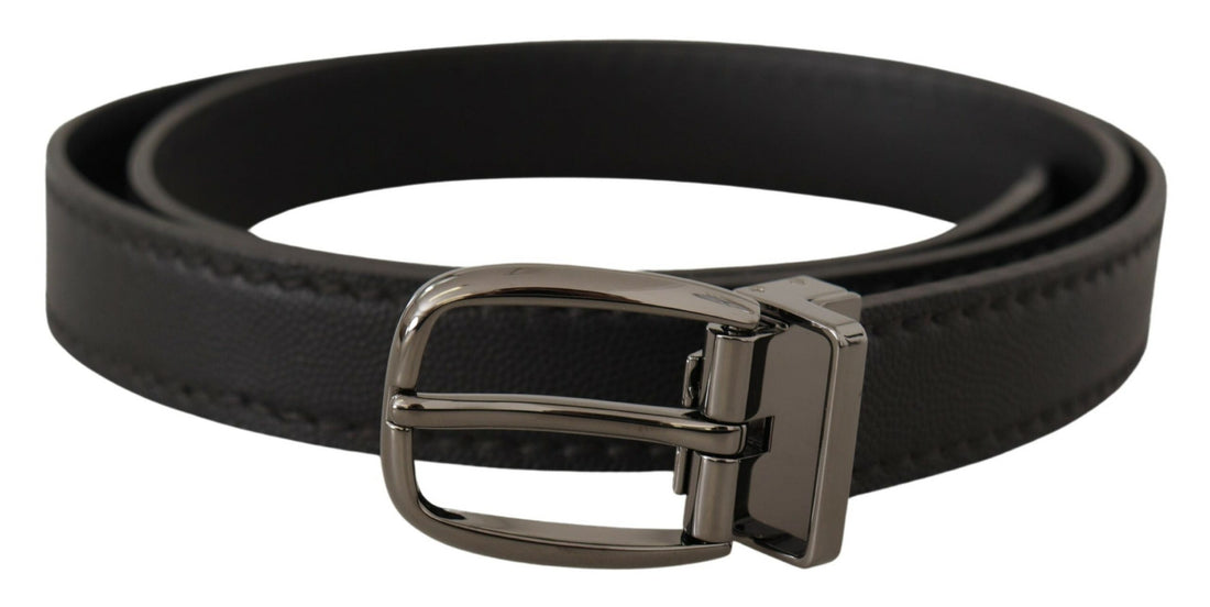Dolce &amp; Gabbana Black Leather Metal Logo Buckle Belt