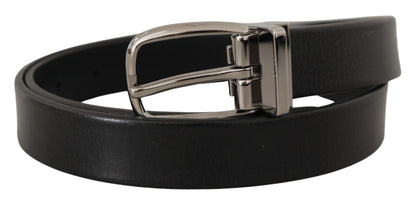 Dolce &amp;amp; Gabbana Svart Läderbälte Silver Krom Metall Logotypspänne