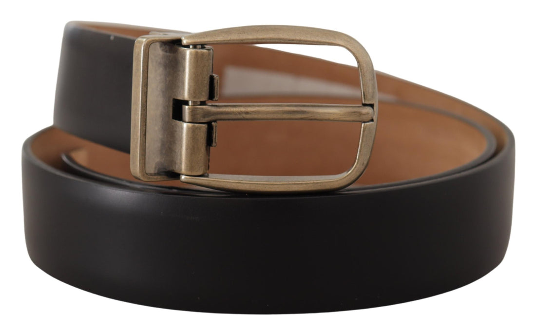 Dolce &amp; Gabbana Black Brown Backend Leather Vintage Metal Buckle Belt