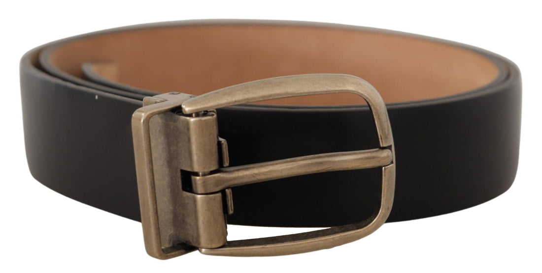 Dolce &amp; Gabbana Black Brown Backend Leather Vintage Metal Buckle Belt