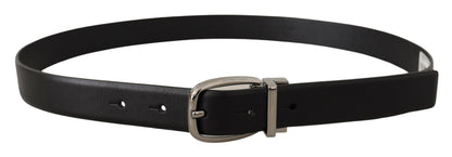 Dolce &amp; Gabbana Black Leather Silver Metal Chrome Logo Buckle  Belt