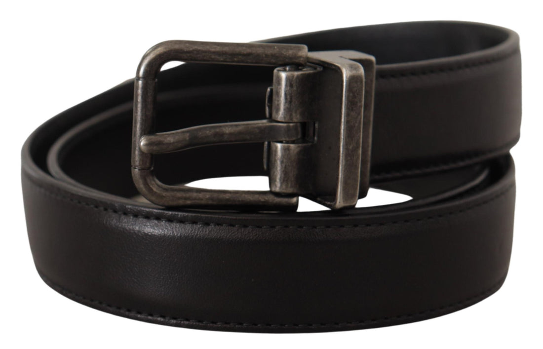 Dolce &amp; Gabbana Black Calf Leather Logo Metal Buckle Belt