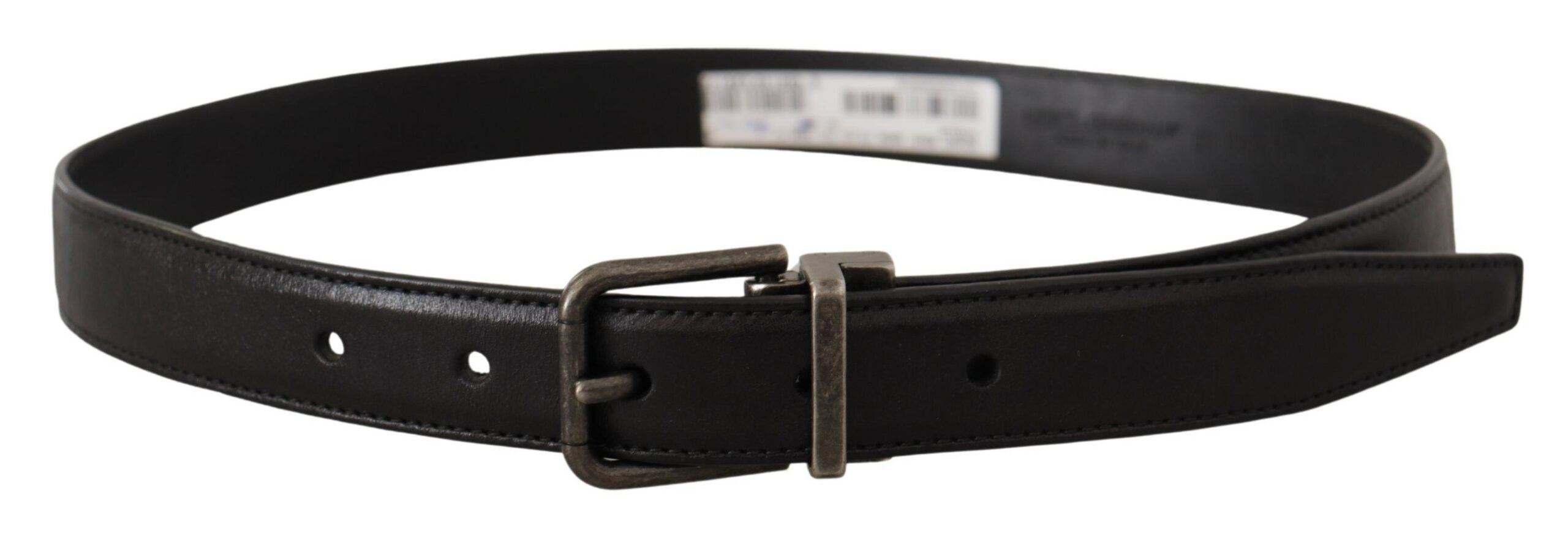 Dolce &amp;amp; Gabbana Svart Kalvskinnsbälte med Logotyp och Metallspänne