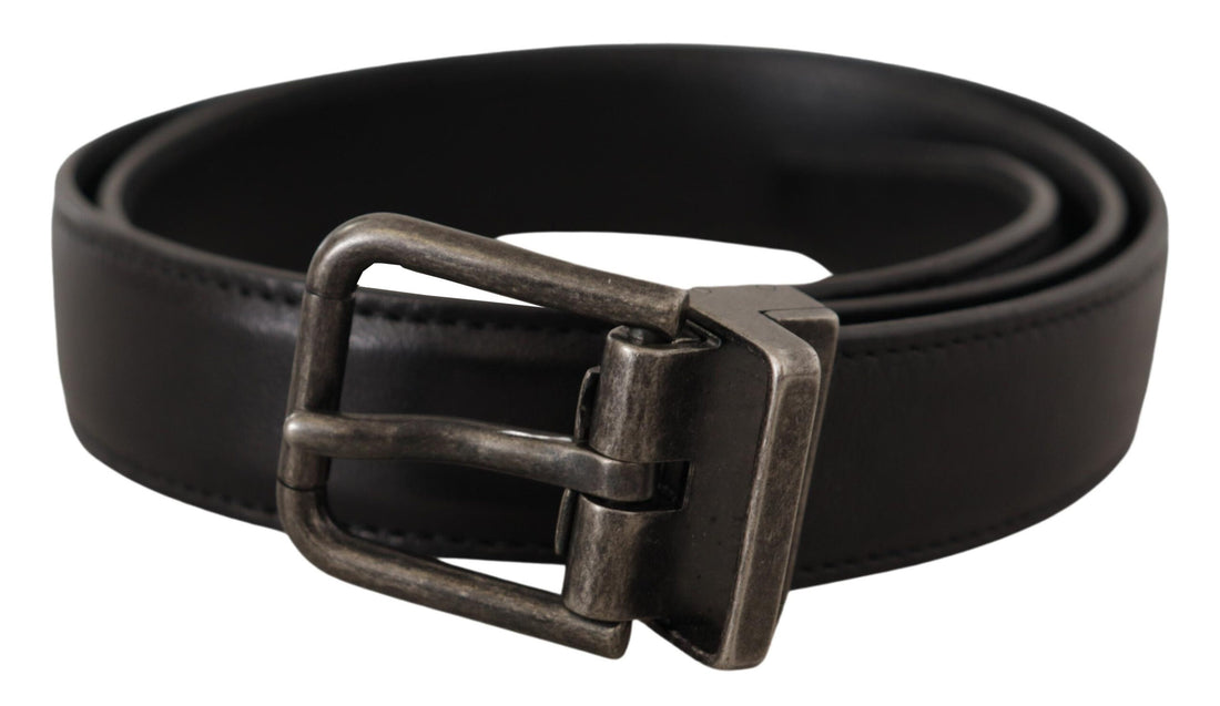 Dolce &amp; Gabbana Black Calf Leather Logo Metal Buckle Belt