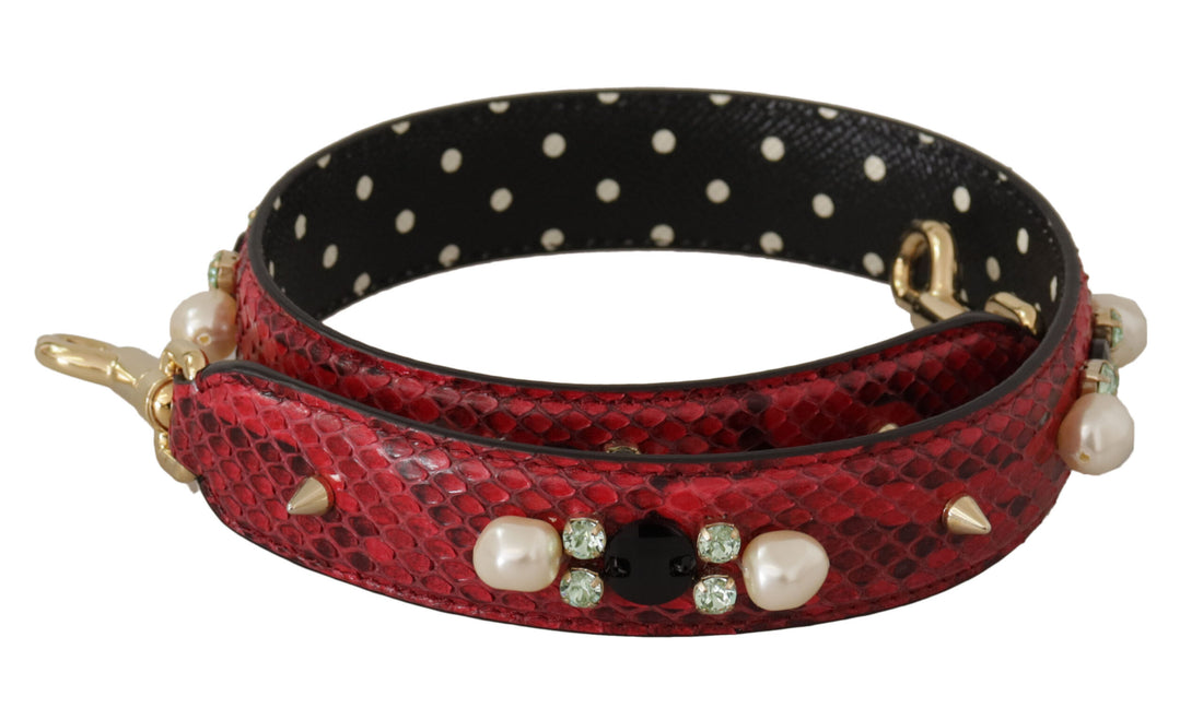 Dolce &amp; Gabbana Red Exotic Leather Crystals Bag Shoulder Strap