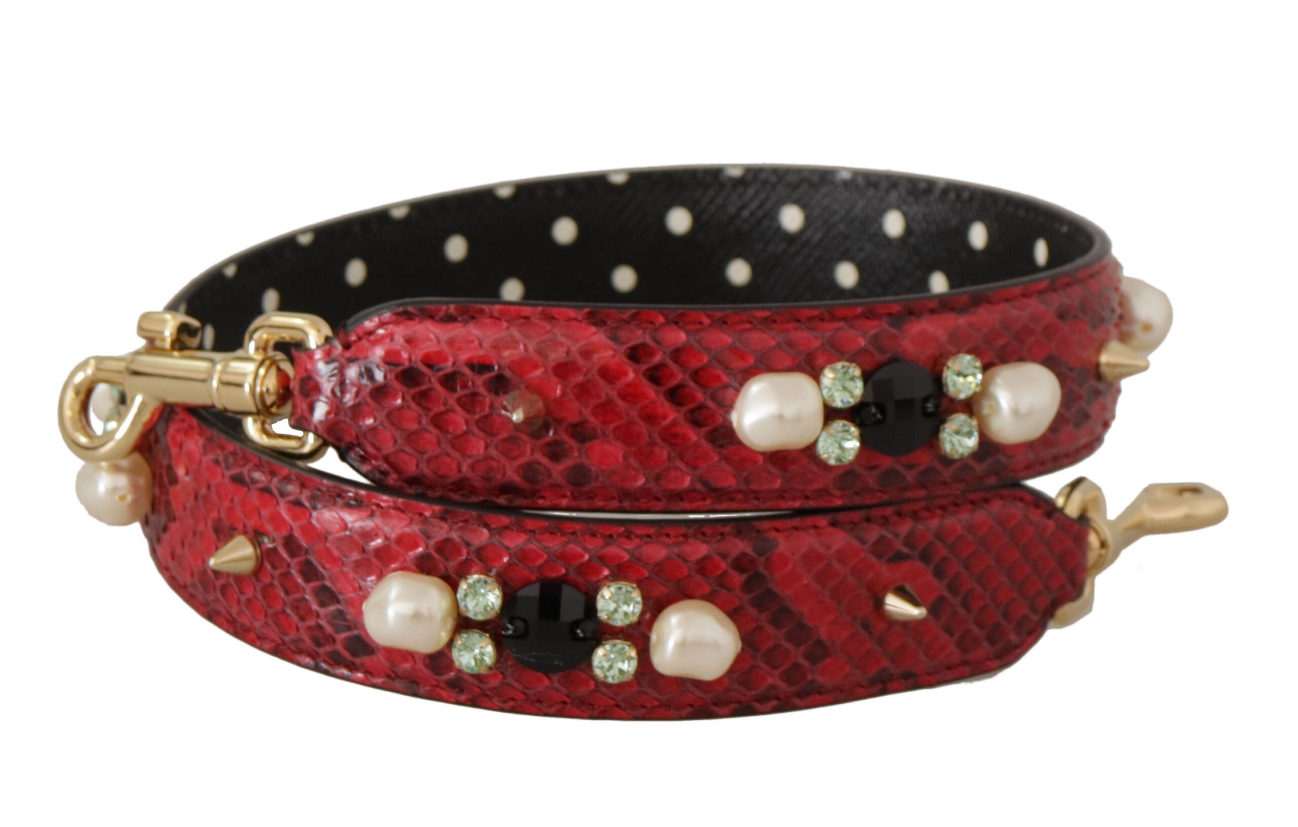 Dolce &amp; Gabbana Red Exotic Leather Crystals Bag Shoulder Strap