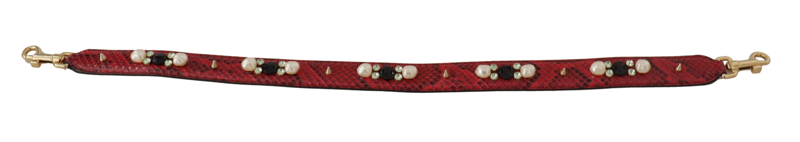 Dolce &amp; Gabbana Red Exotic Leather Crystals Bag Shoulder Strap