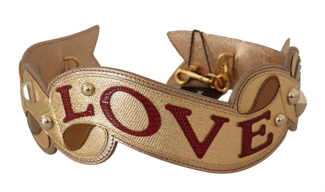 Dolce &amp;amp; Gabbana Guldfärgad Läderväska LOVE Patch Axelrem