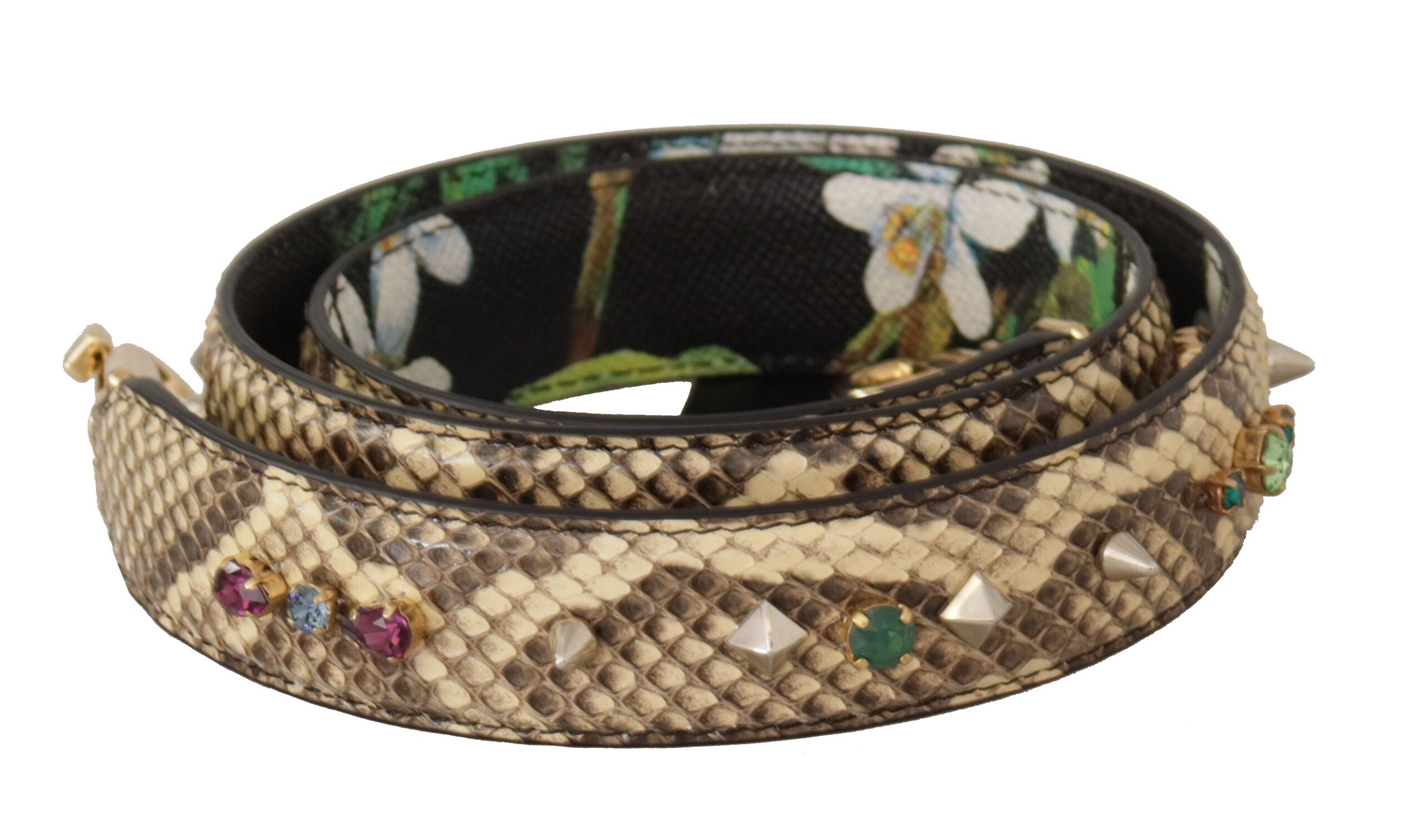 Dolce &amp;amp; Gabbana Beige Exotiska Läderkristaller Vändbar Axelrem