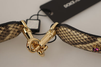 Dolce &amp;amp; Gabbana Beige Exotiska Läderkristaller Vändbar Axelrem