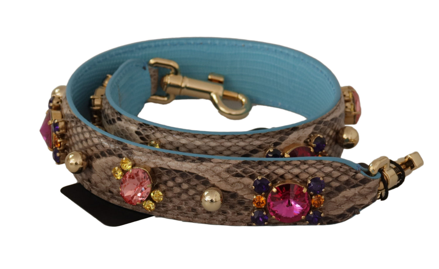Dolce &amp; Gabbana Brown Exotic Leather Crystals Shoulder Strap