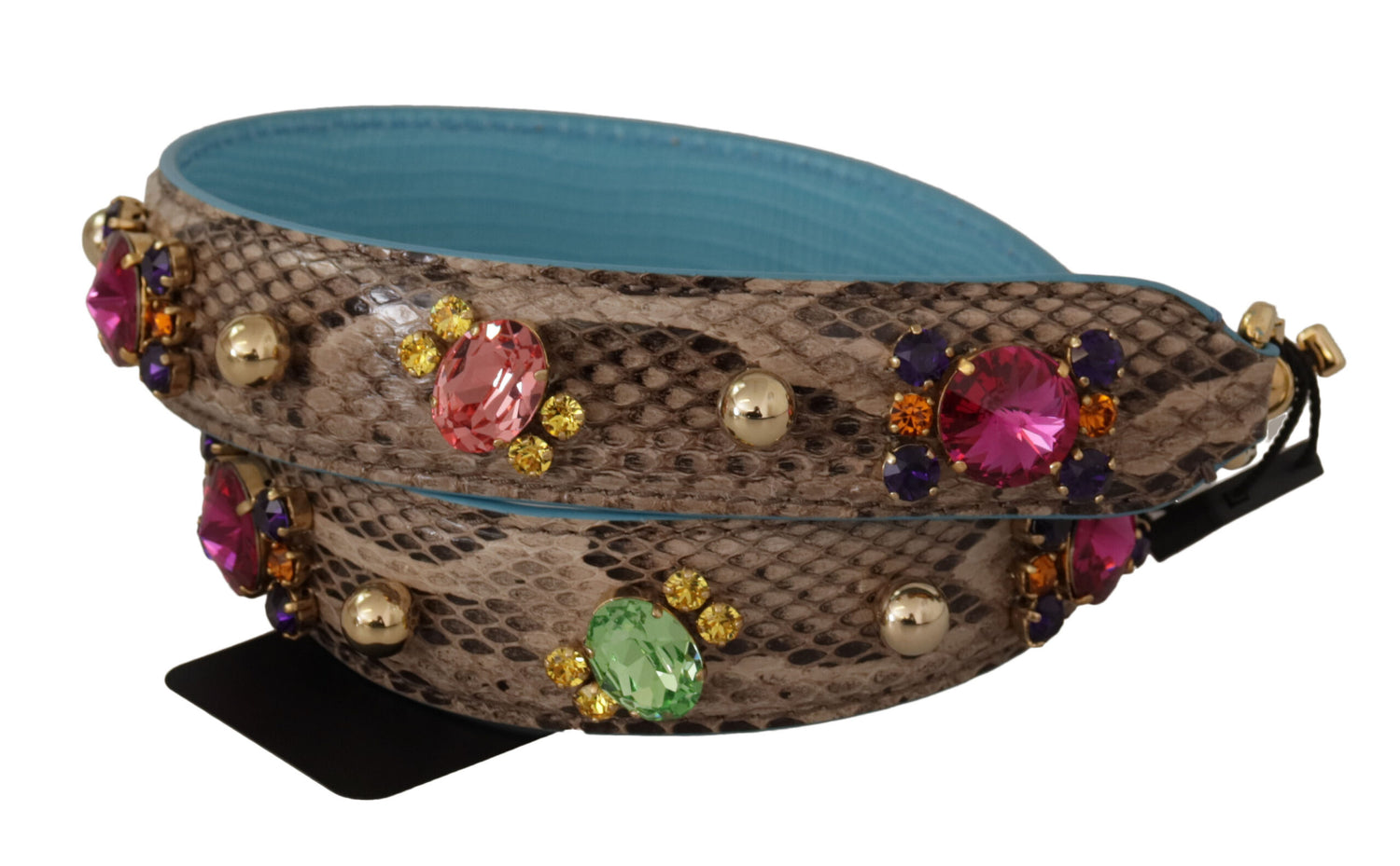 Dolce &amp; Gabbana Brown Exotic Leather Crystals Shoulder Strap
