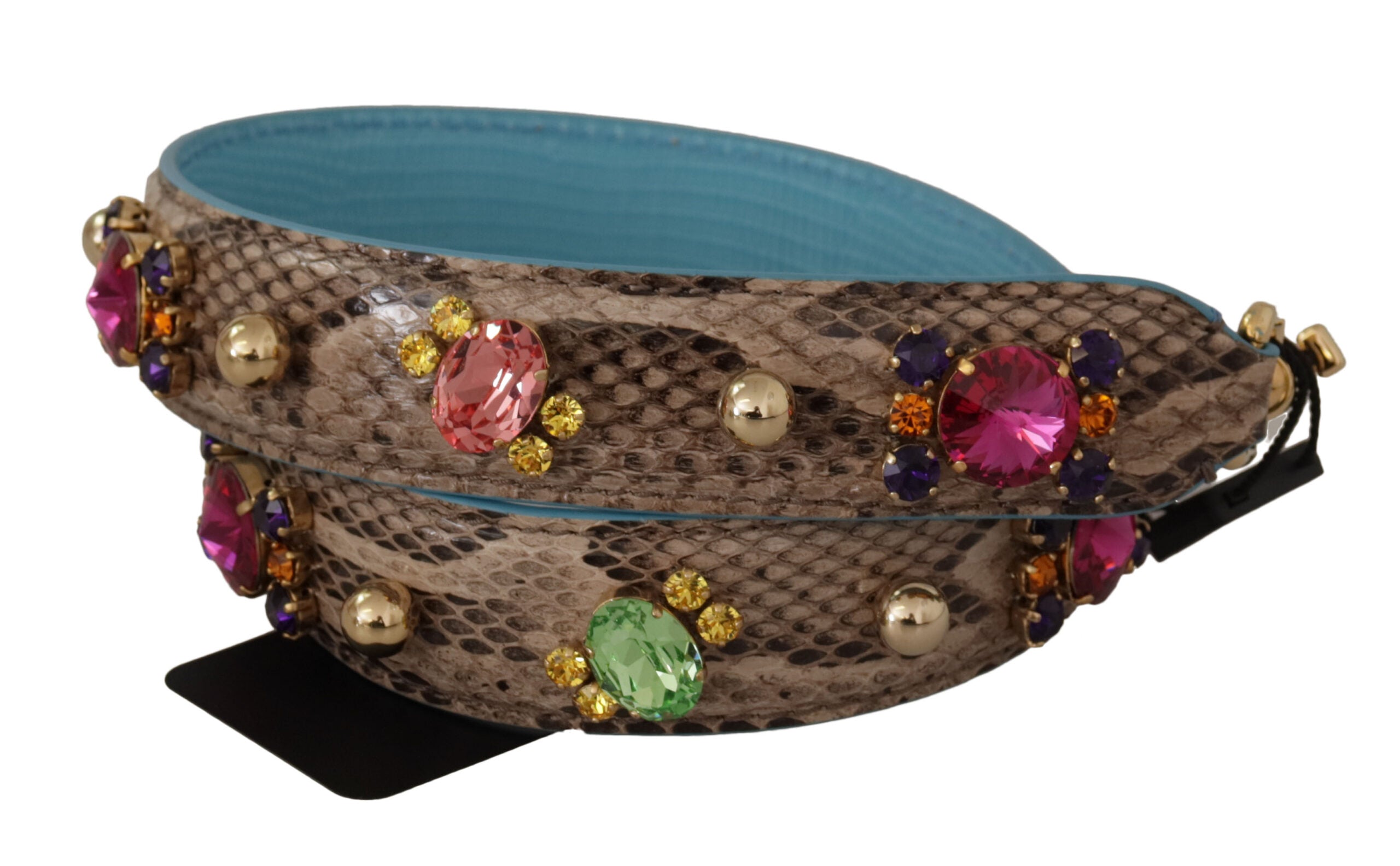 Dolce &amp; Gabbana Brown Exotic Leather Crystals Shoulder Strap