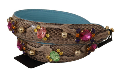 Dolce &amp; Gabbana Brown Exotic Leather Crystals Shoulder Strap