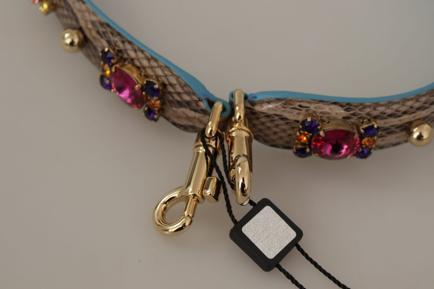 Dolce &amp; Gabbana Brown Exotic Leather Crystals Shoulder Strap