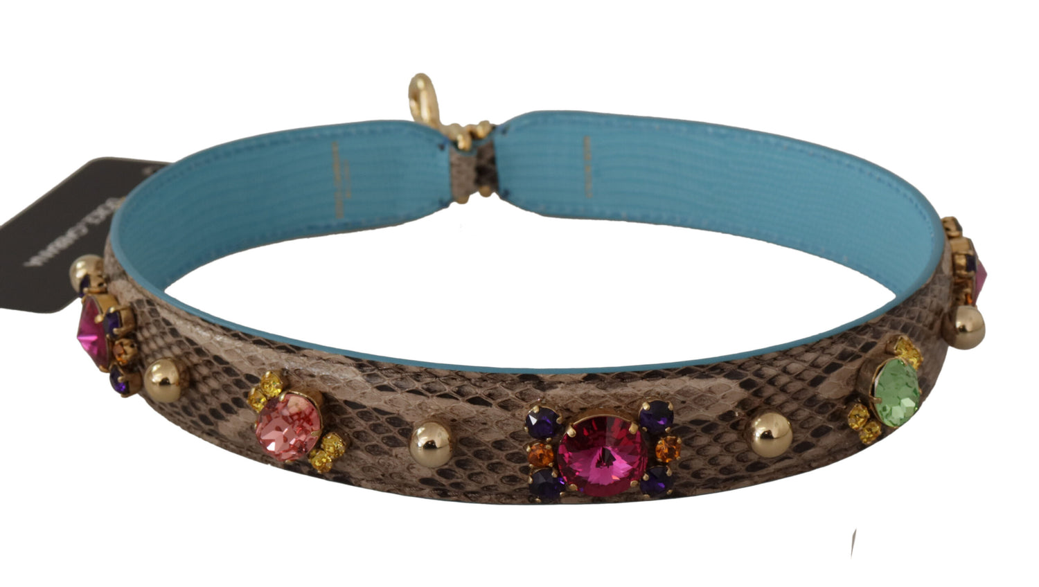 Dolce &amp; Gabbana Brown Exotic Leather Crystals Shoulder Strap