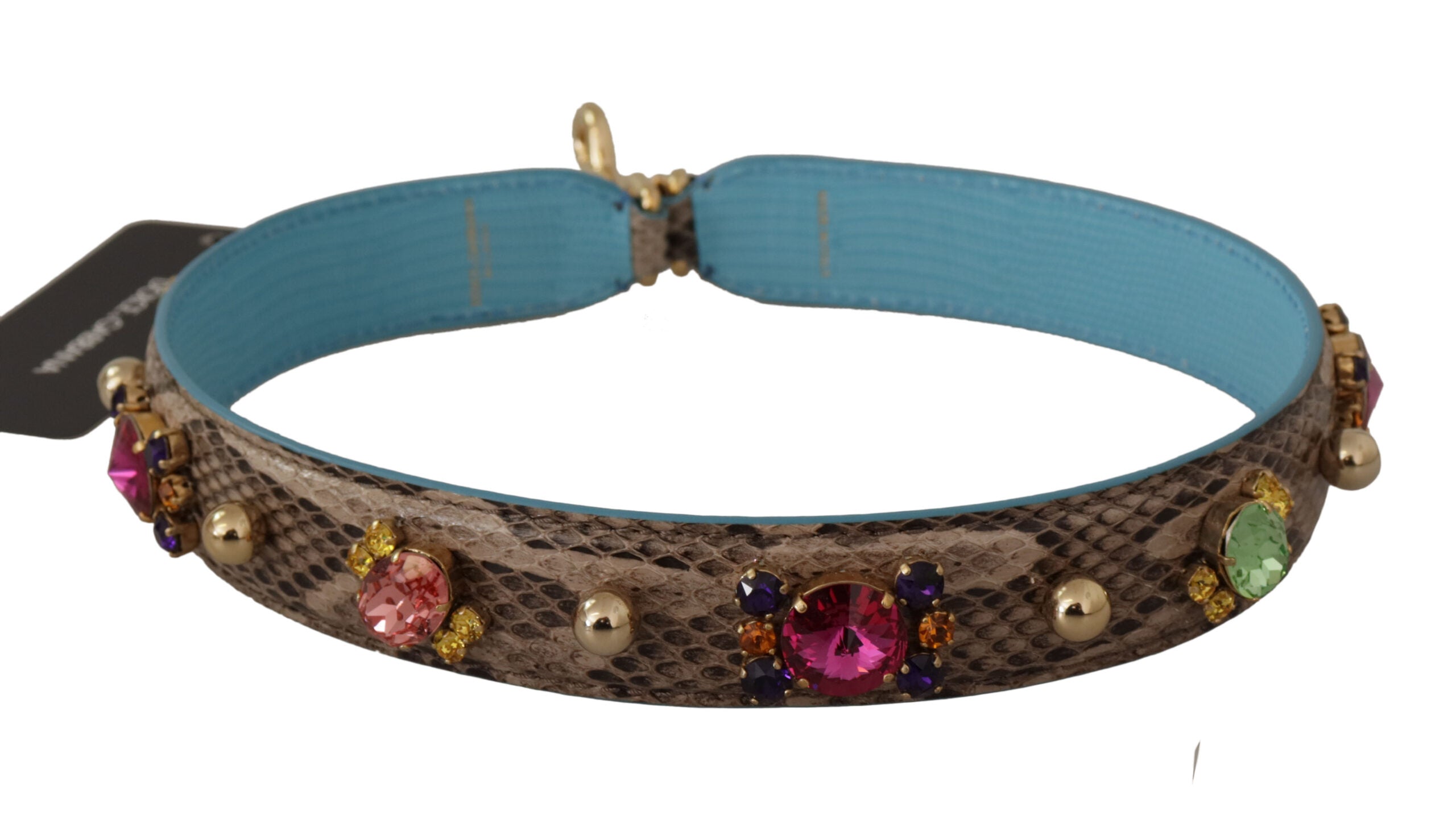 Dolce &amp; Gabbana Brown Exotic Leather Crystals Shoulder Strap