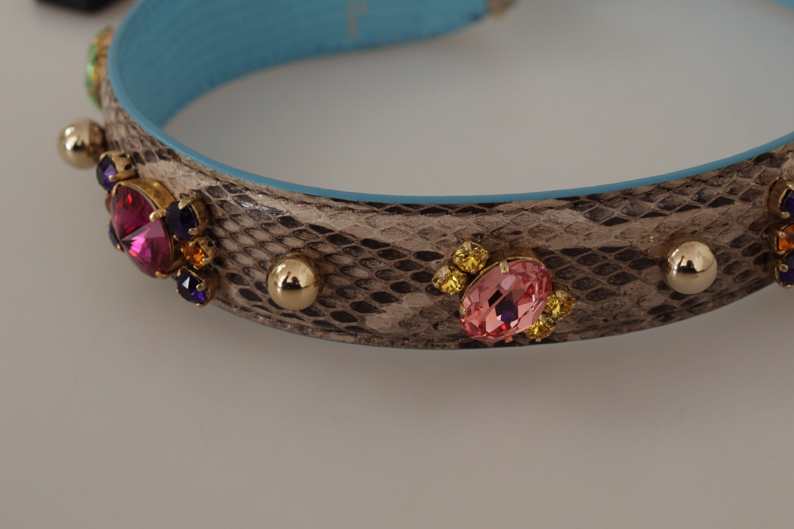 Dolce &amp; Gabbana Brown Exotic Leather Crystals Shoulder Strap