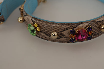 Dolce &amp; Gabbana Brown Exotic Leather Crystals Shoulder Strap