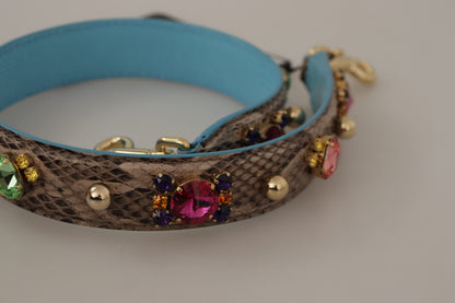 Dolce &amp; Gabbana Brown Exotic Leather Crystals Shoulder Strap