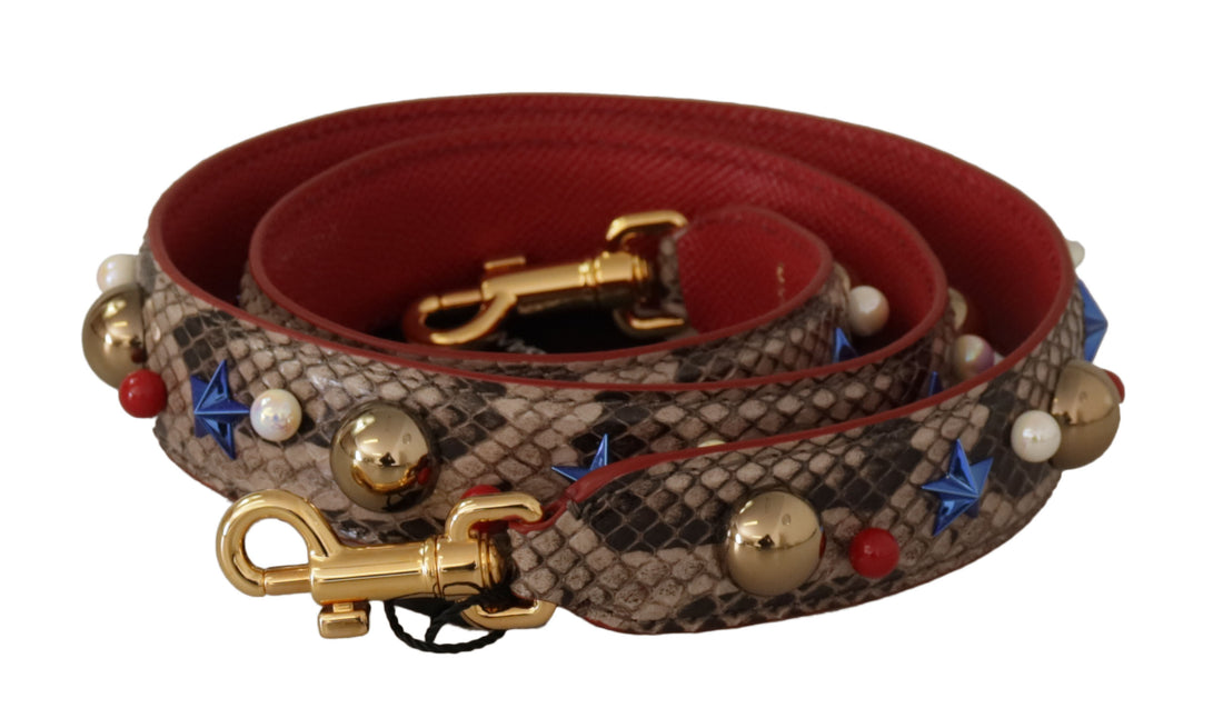 Dolce &amp;amp; Gabbana Brun Pyton Läder Axelrem med Nitar
