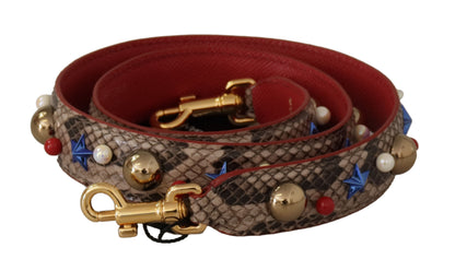 Dolce &amp;amp; Gabbana Brun Pyton Läder Axelrem med Nitar