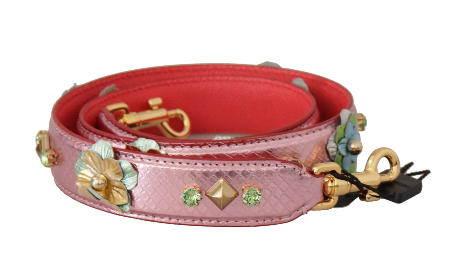 Dolce &amp; Gabbana Metallic Pink Leather Studded Shoulder Strap