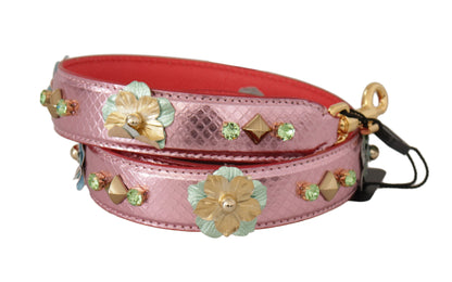 Dolce &amp; Gabbana Metallic Pink Leather Studded Shoulder Strap