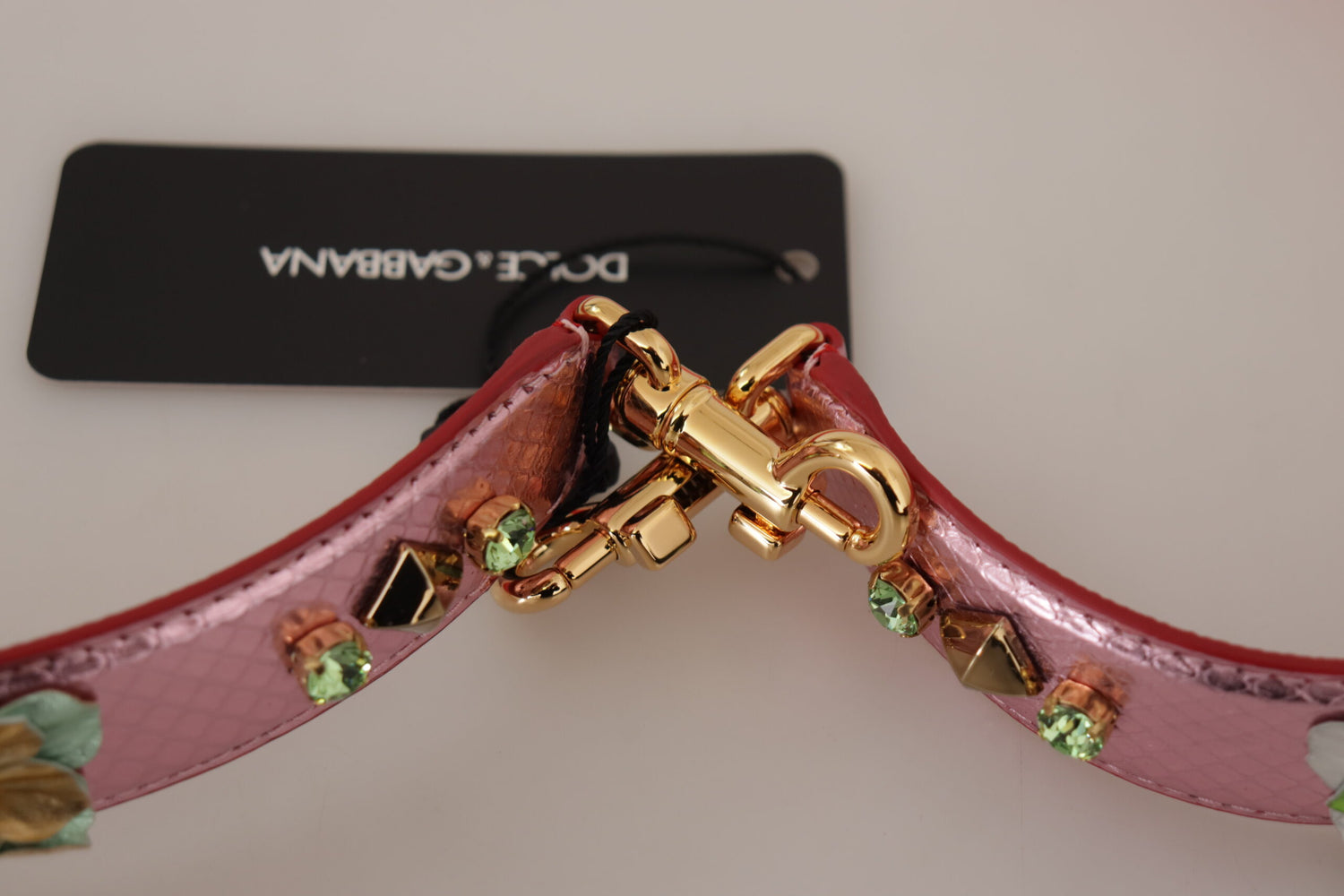 Dolce &amp; Gabbana Metallic Pink Leather Studded Shoulder Strap