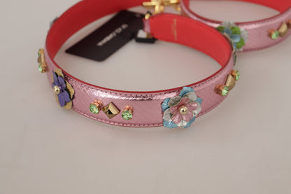 Dolce &amp; Gabbana Metallic Pink Leather Studded Shoulder Strap